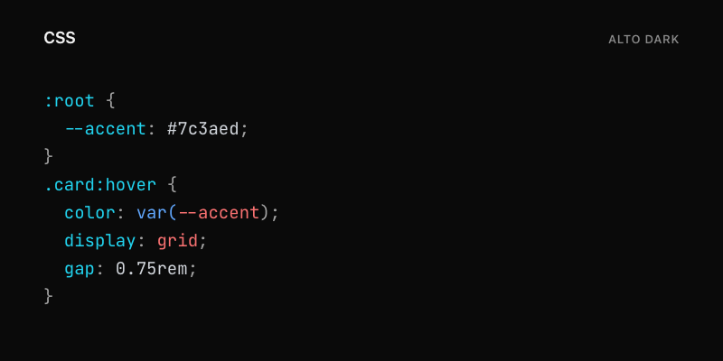 CSS highlighted with Alto Dark