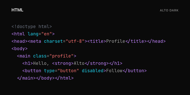 HTML highlighted with Alto Dark