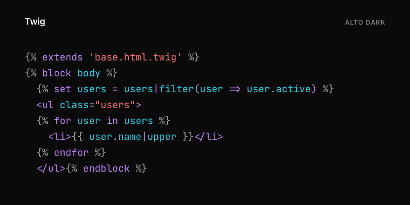 Twig highlighted with Alto Dark