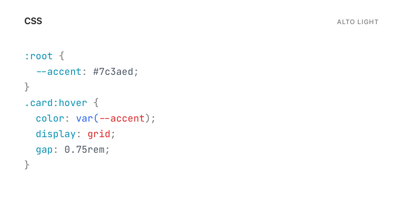 CSS highlighted with Alto Light