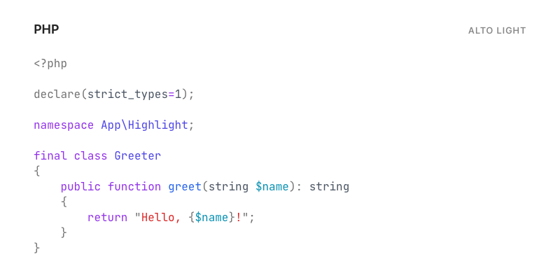PHP highlighted with Alto Light