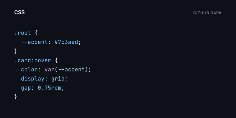 CSS highlighted with GitHub Dark