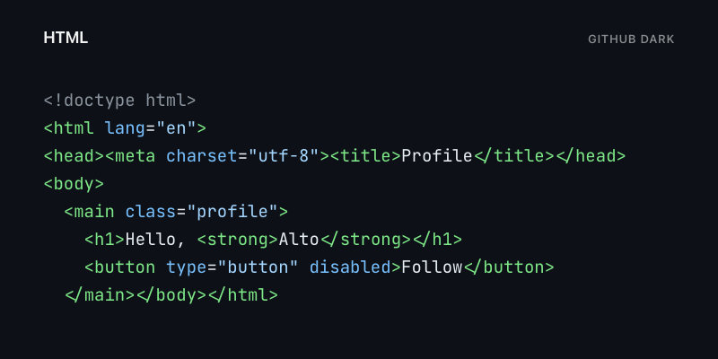 HTML highlighted with GitHub Dark