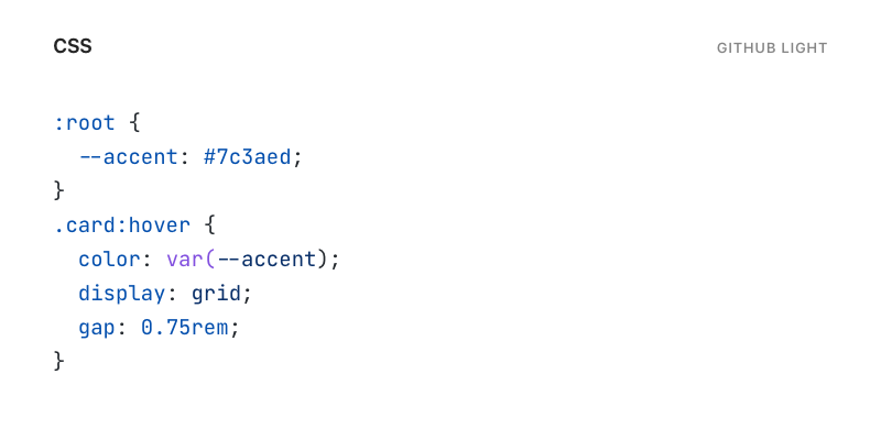 CSS highlighted with GitHub Light
