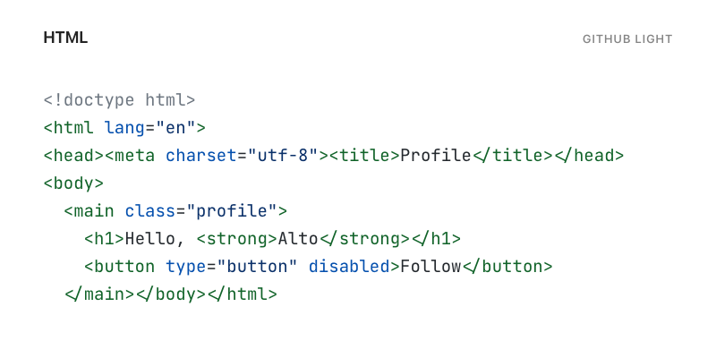 HTML highlighted with GitHub Light