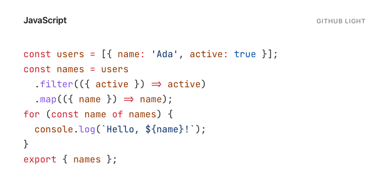 JavaScript highlighted with GitHub Light