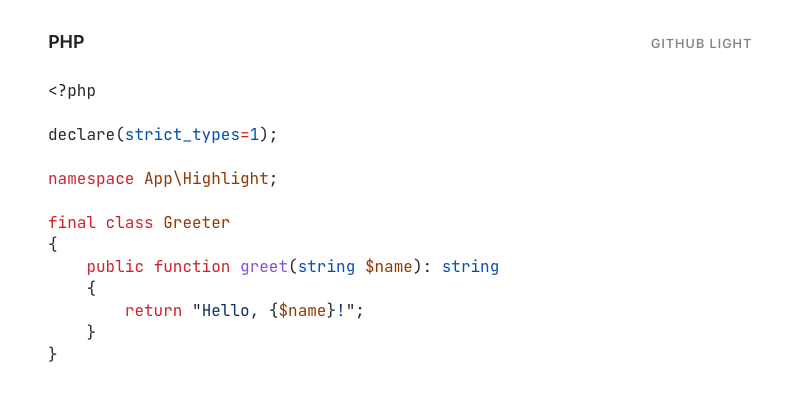 PHP highlighted with GitHub Light