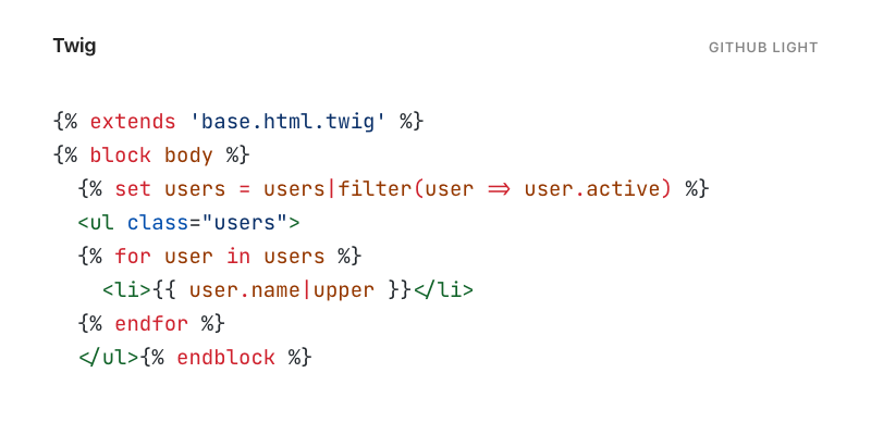 Twig highlighted with GitHub Light